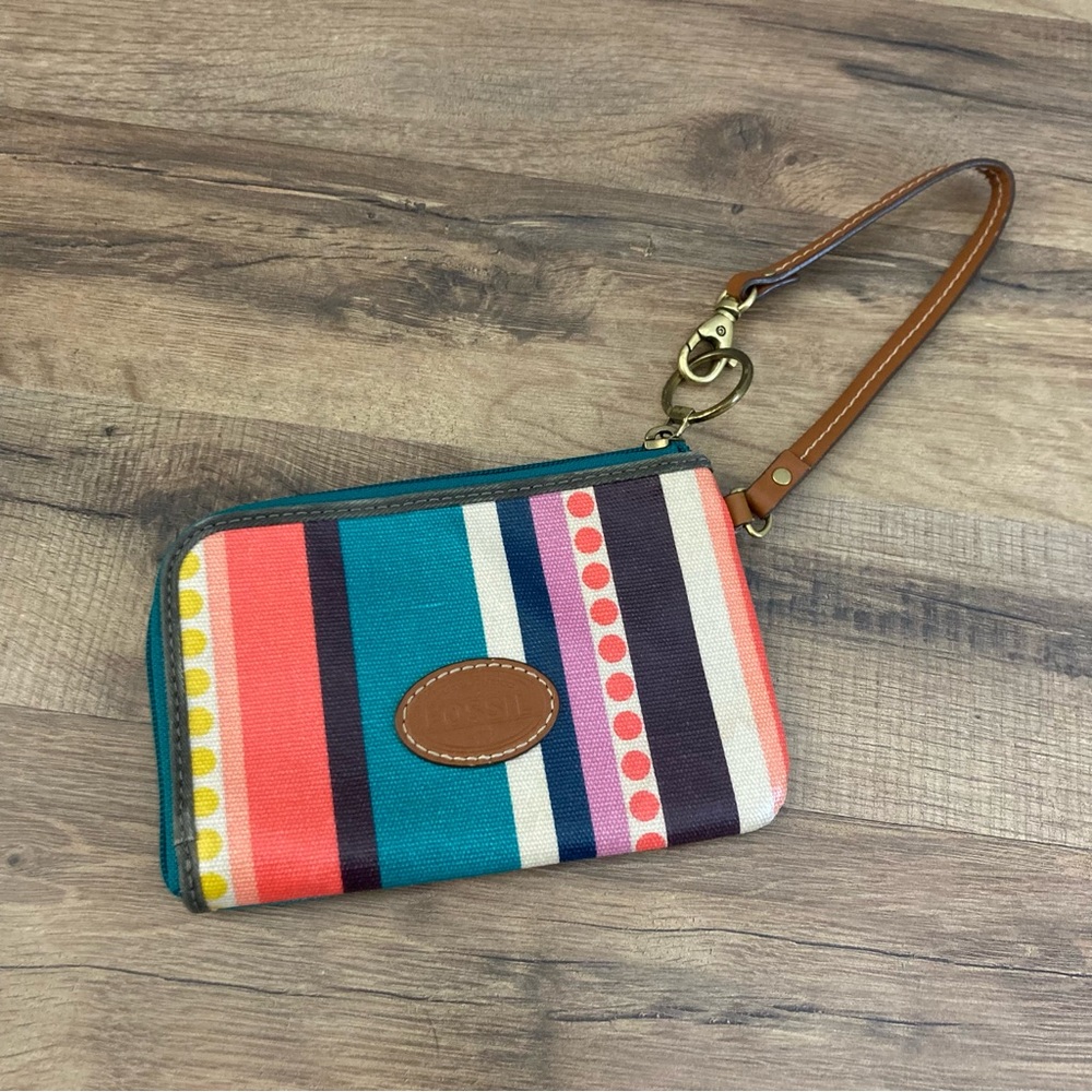 Fossil Keyper Coated Canvas Stripe Zip Around Wristlet Wallet